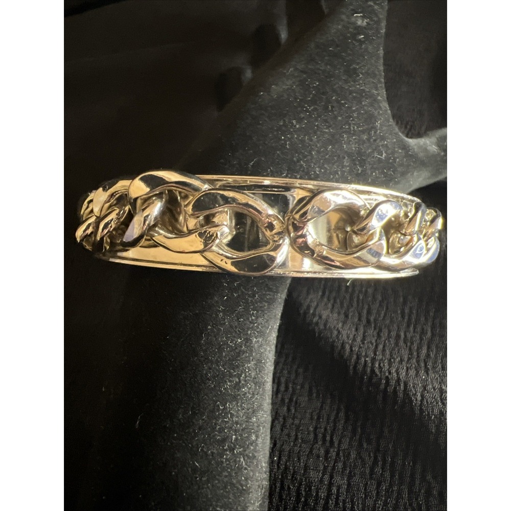 Silver Tone Chain Link Bangle Bracelet Large 3" Diameter Biker Punk